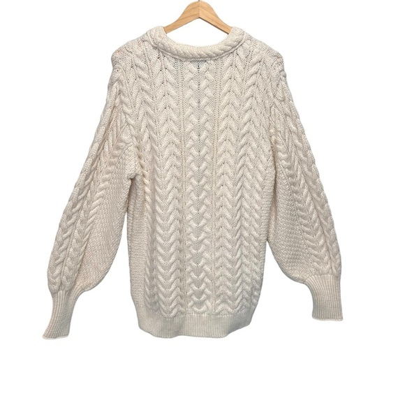 Aran Crafts 100% Merino Wool Natural Puffy Sleeve Sweater Size XL NWT - Picture 2 of 9